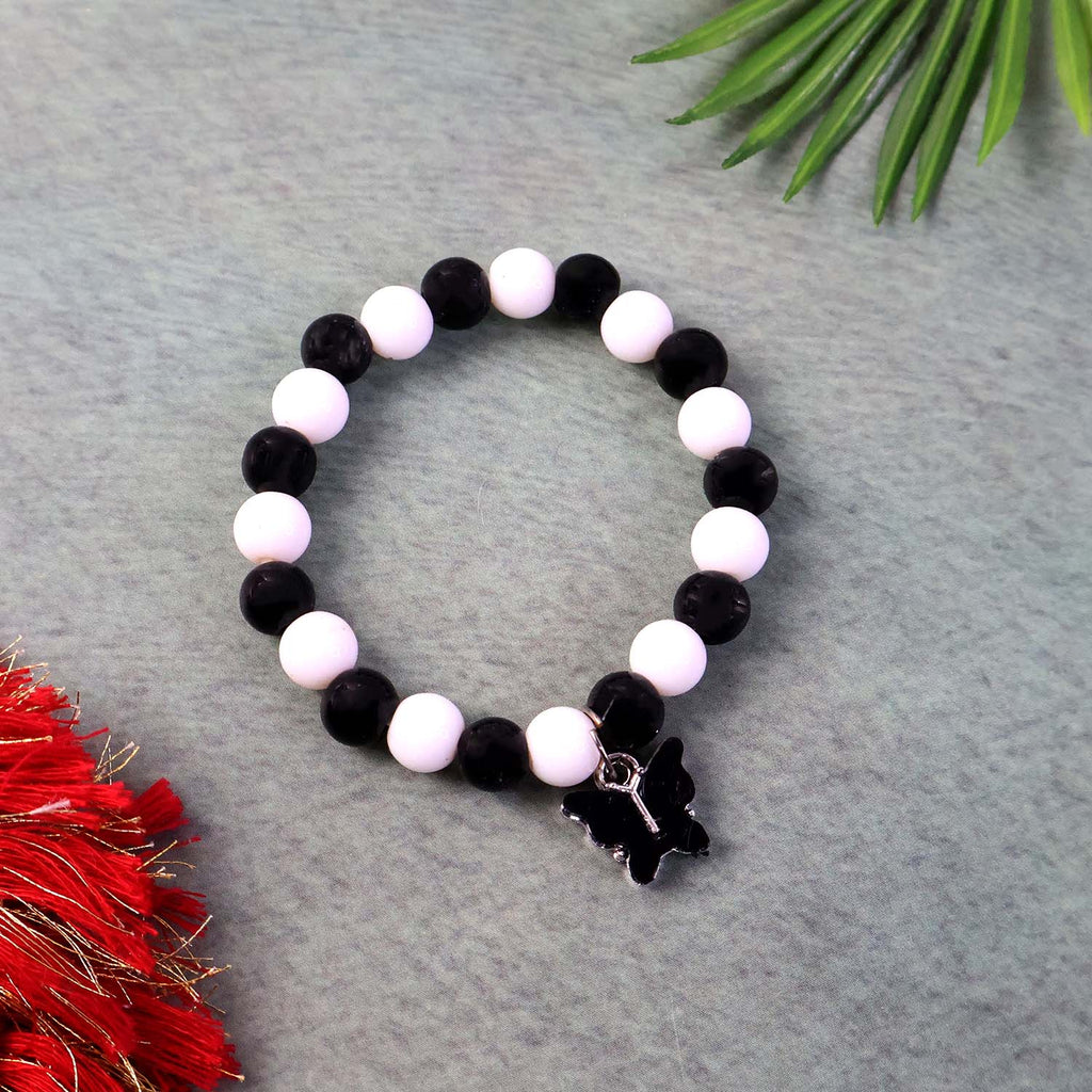 Alternative view of black and white fancy beaded bracelet