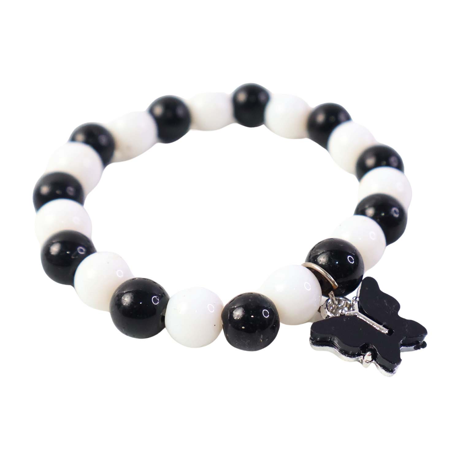 Stylish black and white bracelet displayed on clean white background
