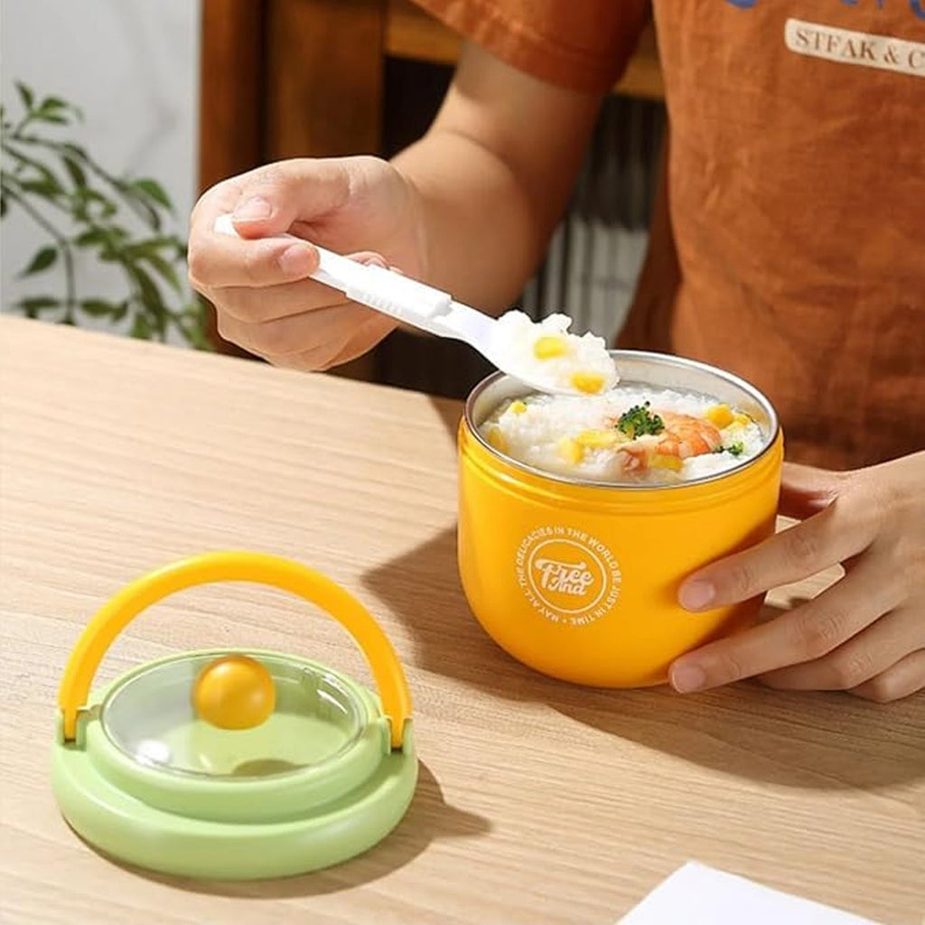 Leak-proof steel lunch box with convenient spoon holder