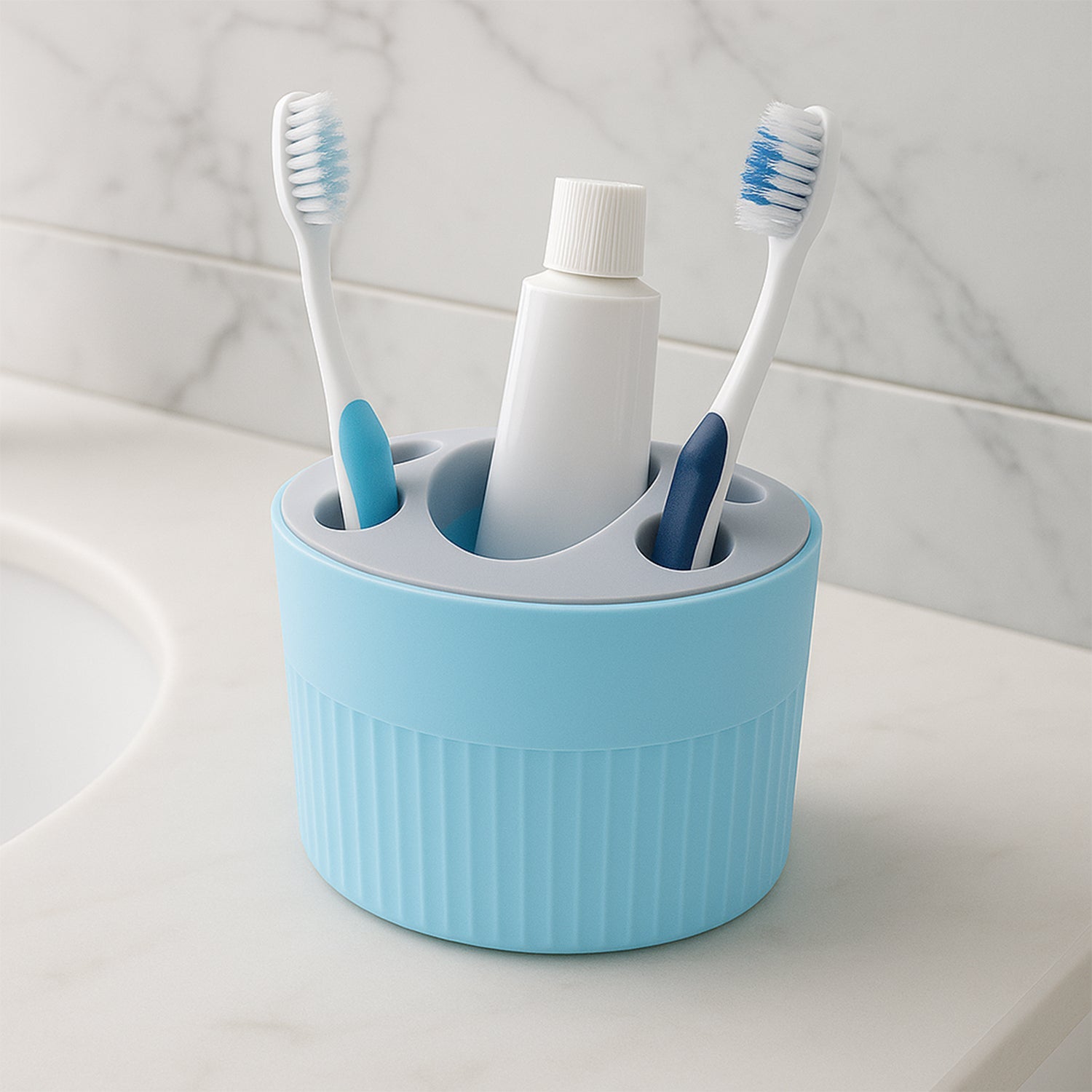 Multipurpose bathroom holder with multiple storage slots for toothbrush and utilities