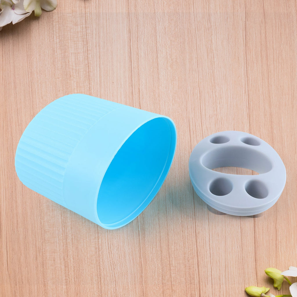 Close-up toothbrush holder showing detailed slots in bathroom organizer