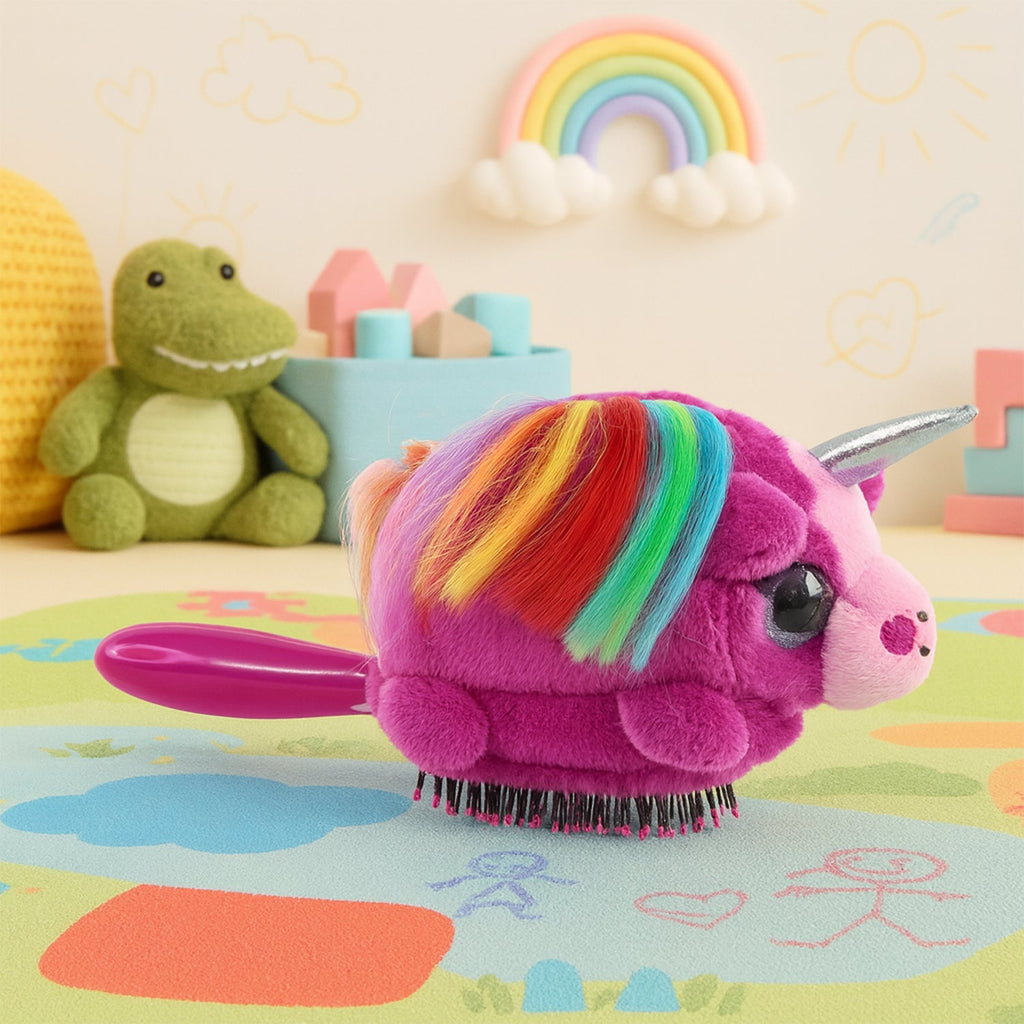 Close-up view of the soft, rounded nylon bristles on the Unicorn Hair Brush