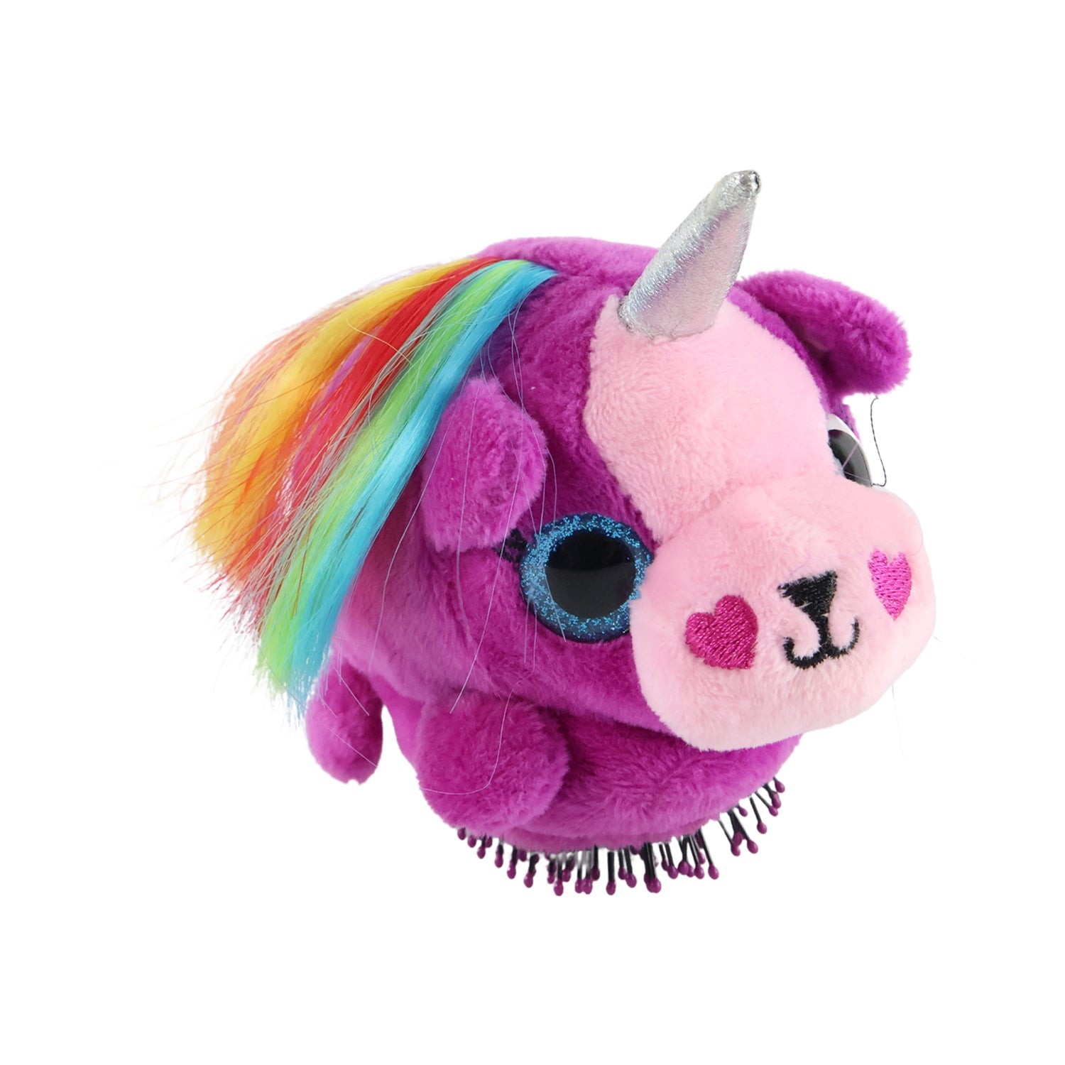 Top view of the plush Kids Unicorn Hair Brush displaying its cute design