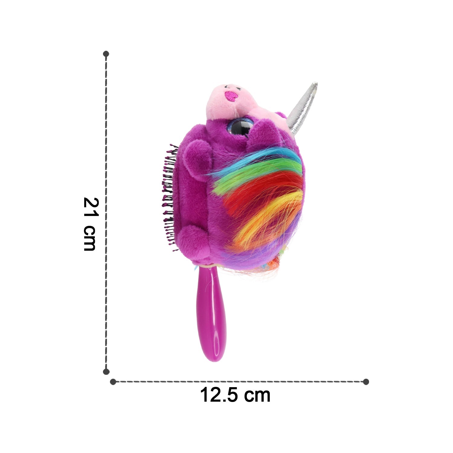 Dimensions of the Kids Unicorn Hair Brush measured on a white background
