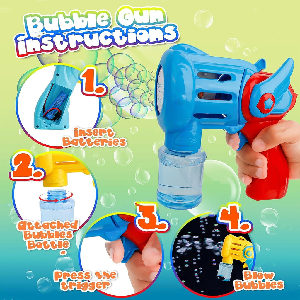 Kids enjoying colorful rechargeable bubble gun outdoors