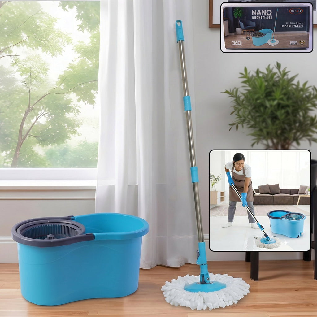 360 degree spin mop bucket set with stainless steel handle for easy cleaning