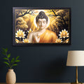 Lord Buddha wall painting with wooden frame showing serene Buddha meditation art