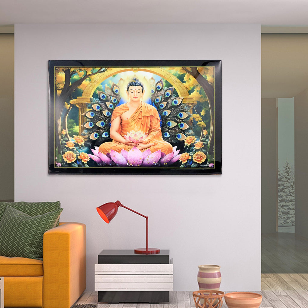 Ready to hang Lord Buddha wall painting with high-quality wooden frame