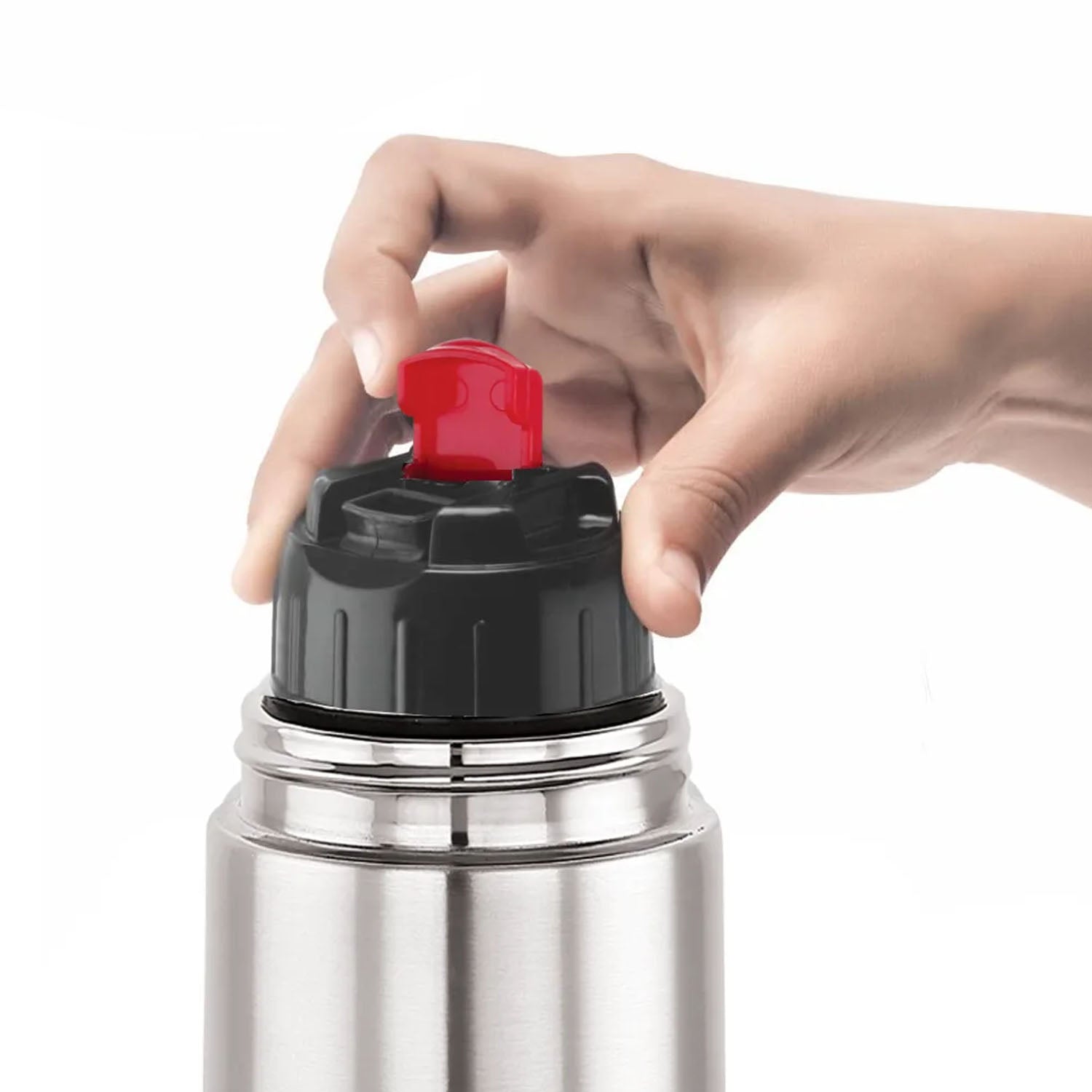 Leak-resistant insulated water bottle featuring a push-button lid design