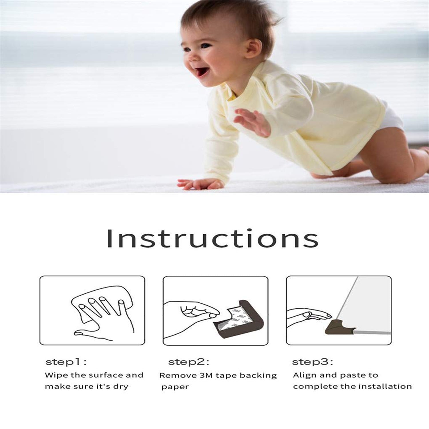 Protective soft foam corner guard cushioning a table edge to enhance safety