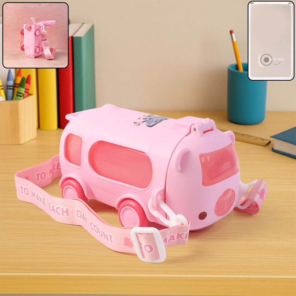 Bus shaped kids water bottle with adjustable strap and 500ml capacity