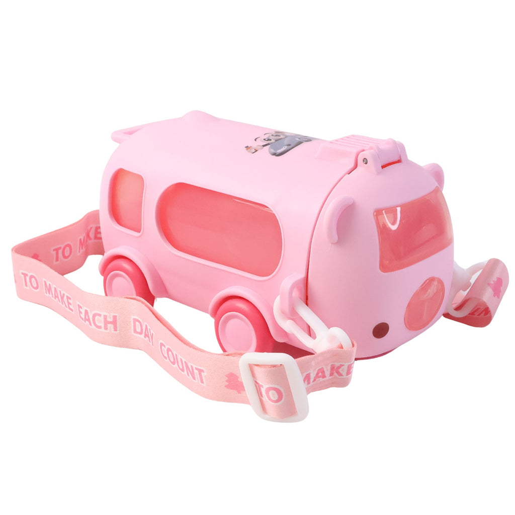 Close-up of cute bus shaped cartoon kids water bottle with 500ml volume