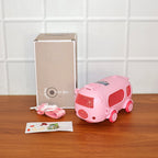 Top view of bus shaped kids water bottle showcasing leak-proof lid design