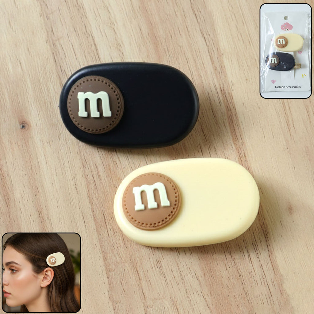 Set of two lightweight alphabet letter hair clips in smooth oval design