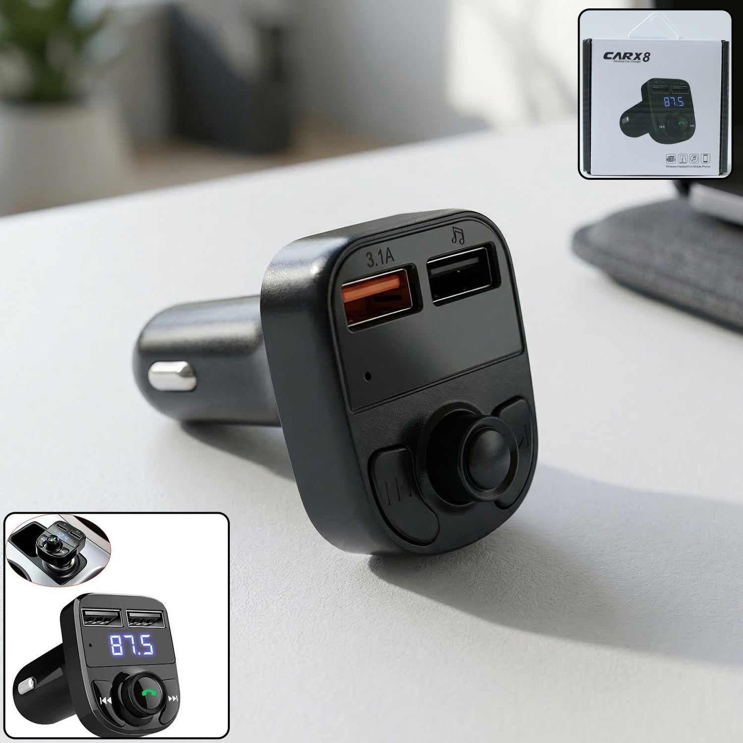Wireless car charger mount with LED display and Bluetooth connectivity