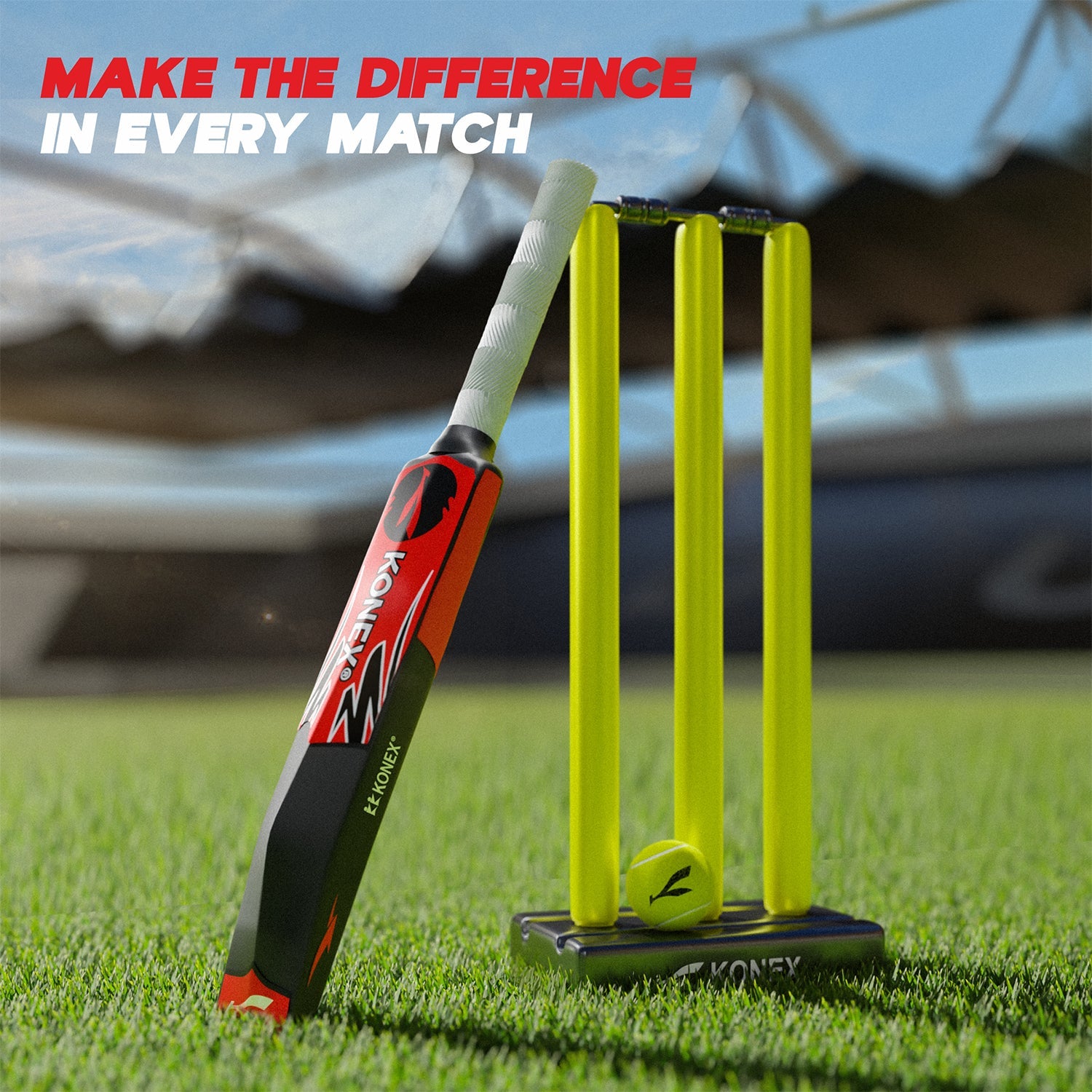 Detailed image of plastic cricket bat's blade and handle