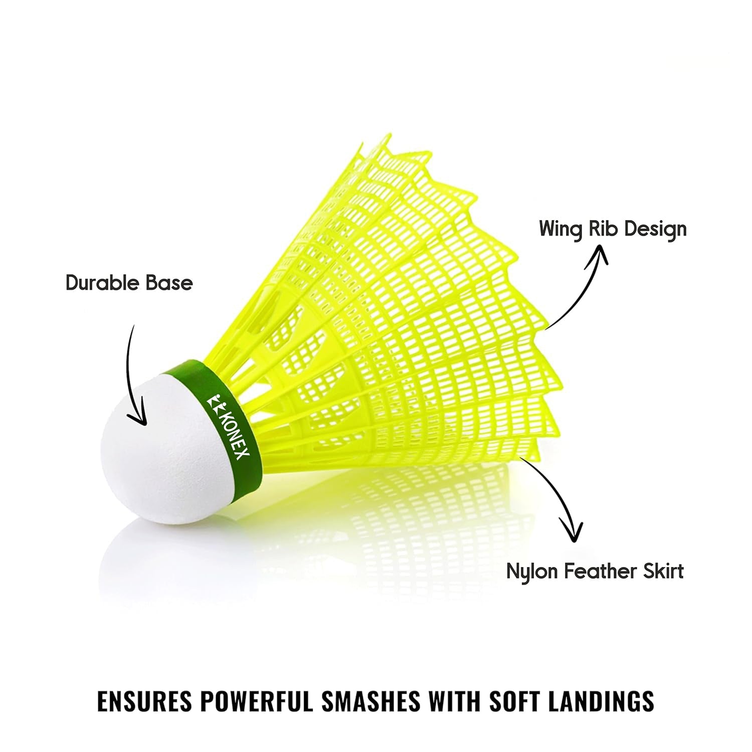 Side view of sturdy plastic shuttlecock designed for consistent badminton play