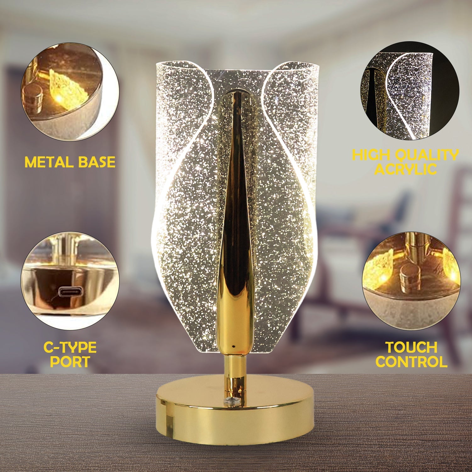 Elegant luxury crystal table lamp with bright LED bulb