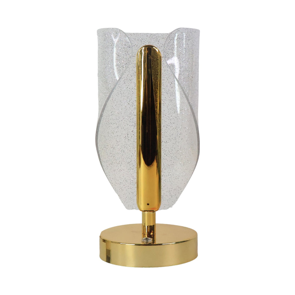 Decorative crystal table lamp illuminating living space