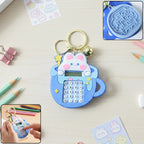 Cute bunny calculator keychain with mini digital display attached to keyring
