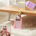 Cartoon cat calculator keychain with mini digital display and metal key ring