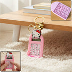 Cartoon cat calculator keychain with mini digital display and metal key ring
