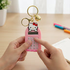 Cartoon keychain calculator attached to bag, showing compact design