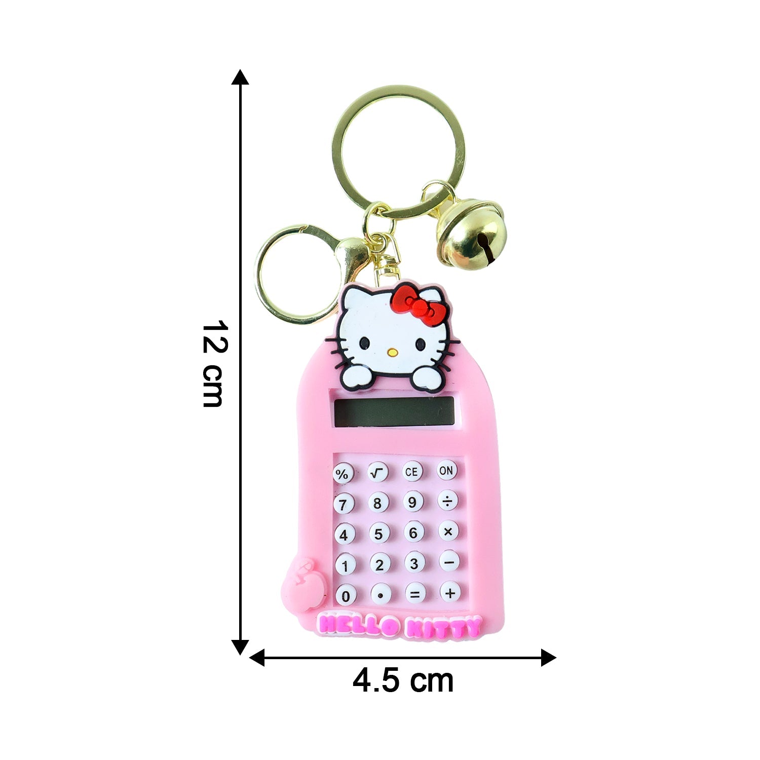 Mini digital calculator keychain with cartoon cat design showing buttons