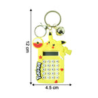 Yellow cartoon mini calculator keychain shown from top angle with digital display
