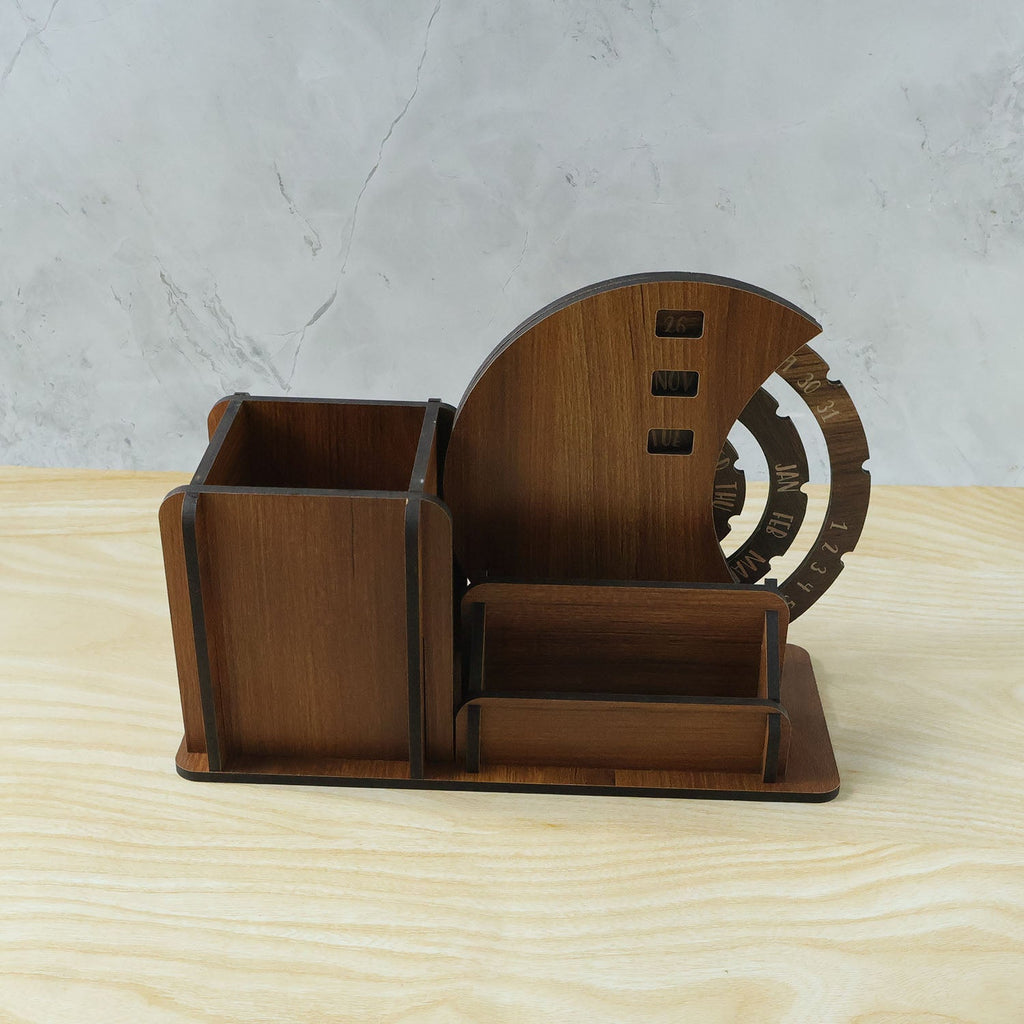 Lifestyle shot of wooden stationery stand for home office