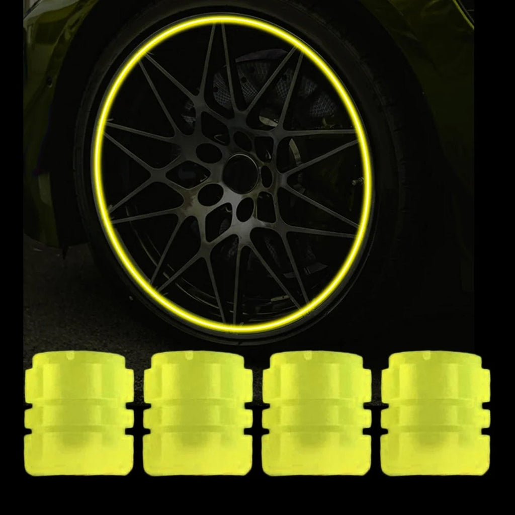 Set of four fluorescent green valve stem caps