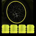 Set of four fluorescent green valve stem caps