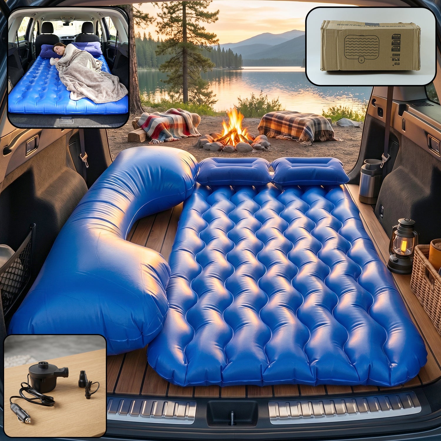 Inflatable car air mattress bed set designed for travel comfort
