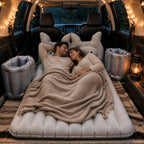 Additional view of inflatable car mattress on back seat