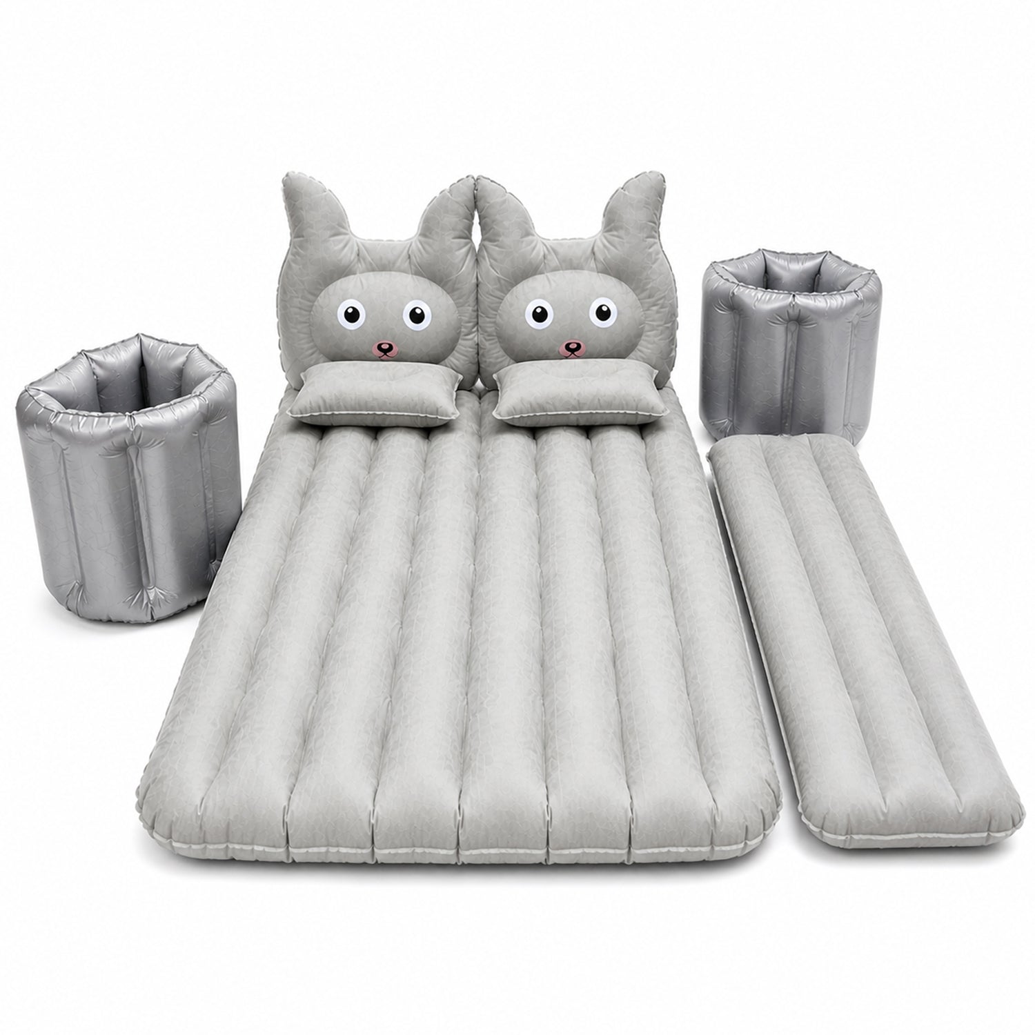 Close-up of durable PVC material and pump for car air mattress