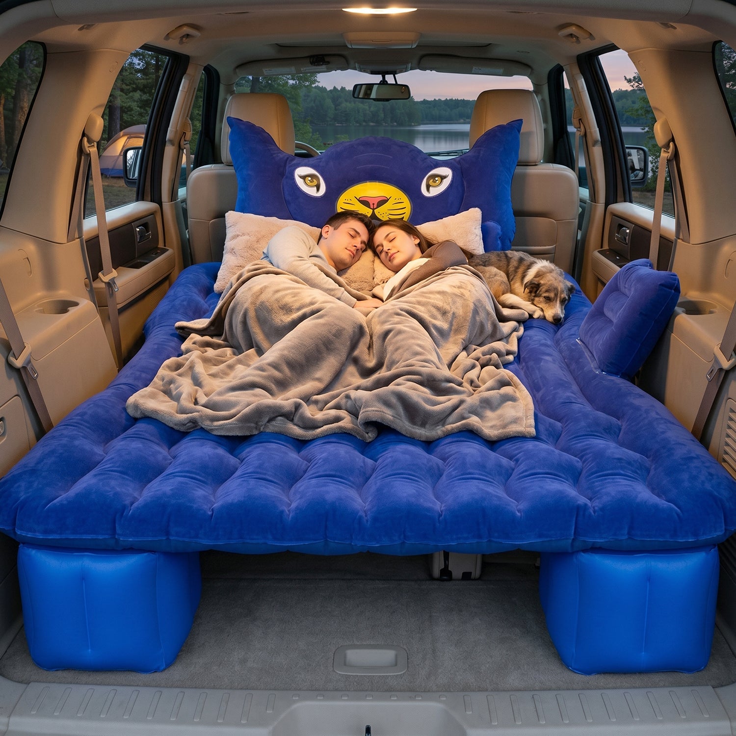 Inflatable vehicle air bed for camping or travel