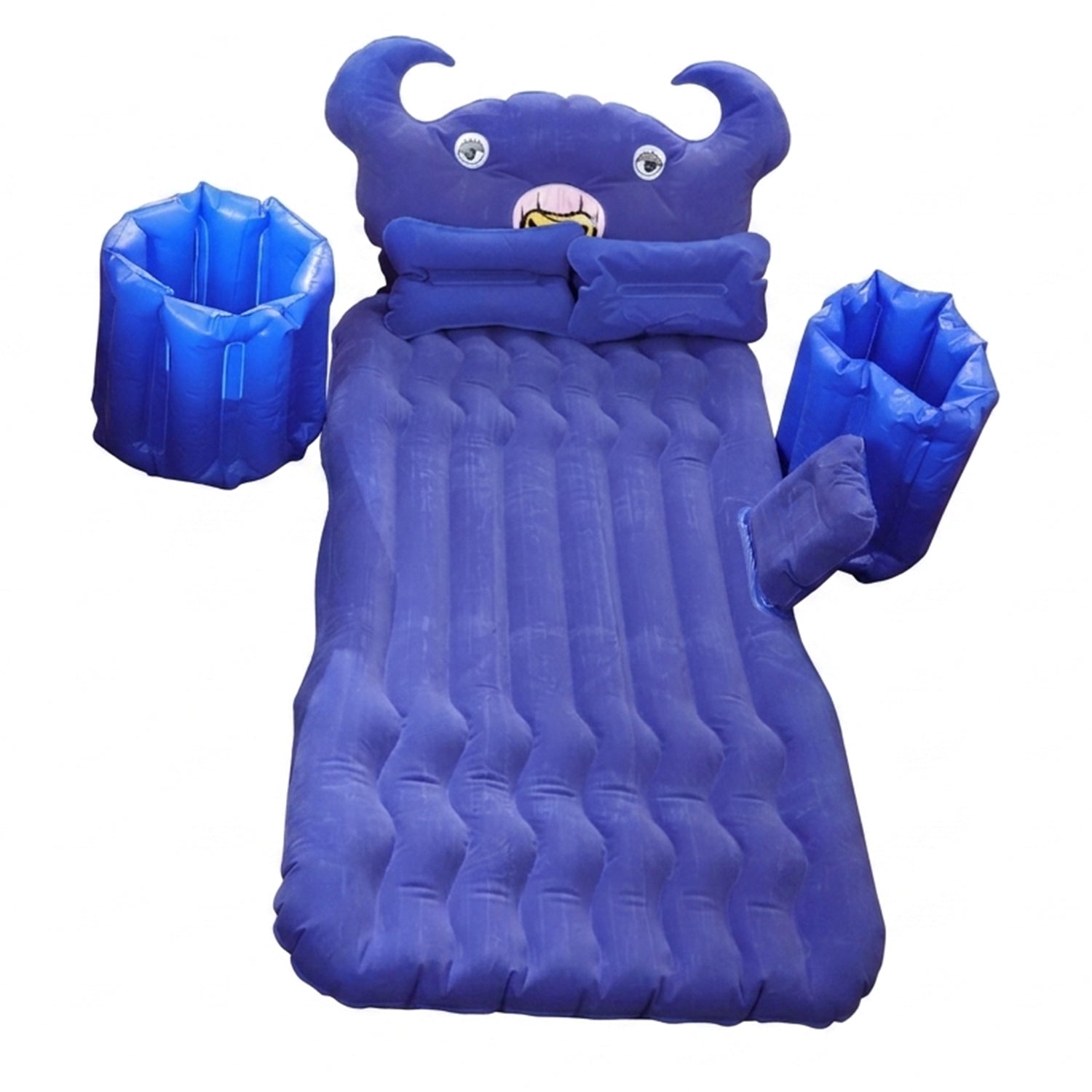 Travel-ready inflatable car bed setup in a vehicle for road trips