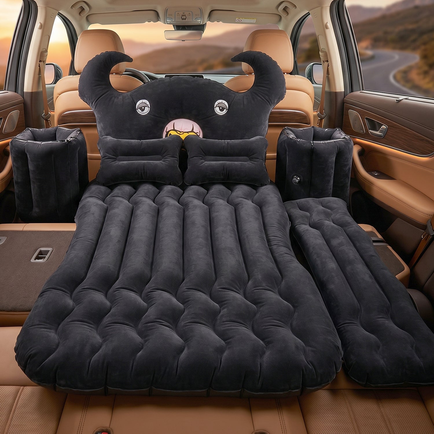 Folded car air mattress bed set ready for storage