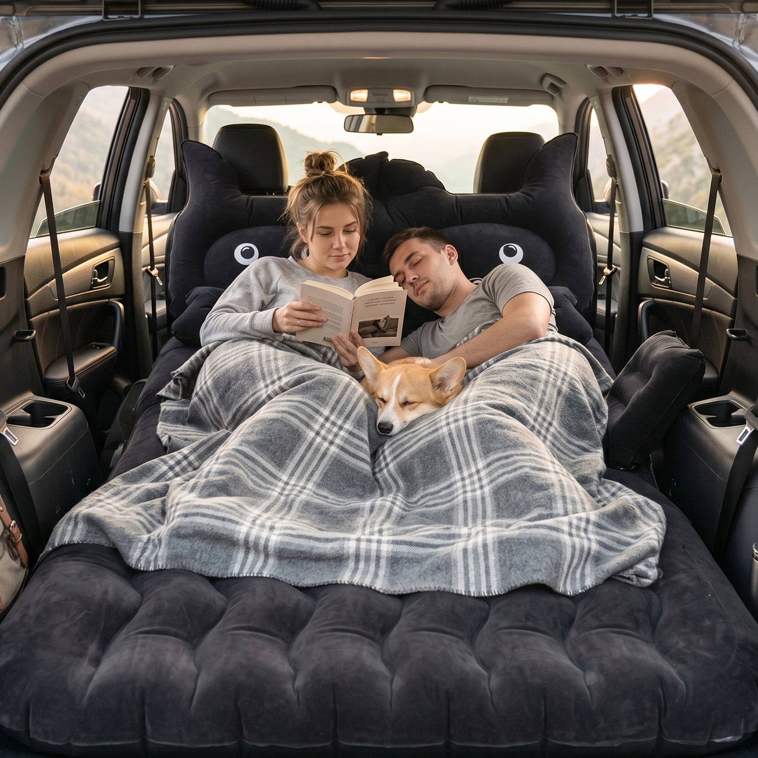 Inflatable car bed set with cushions included