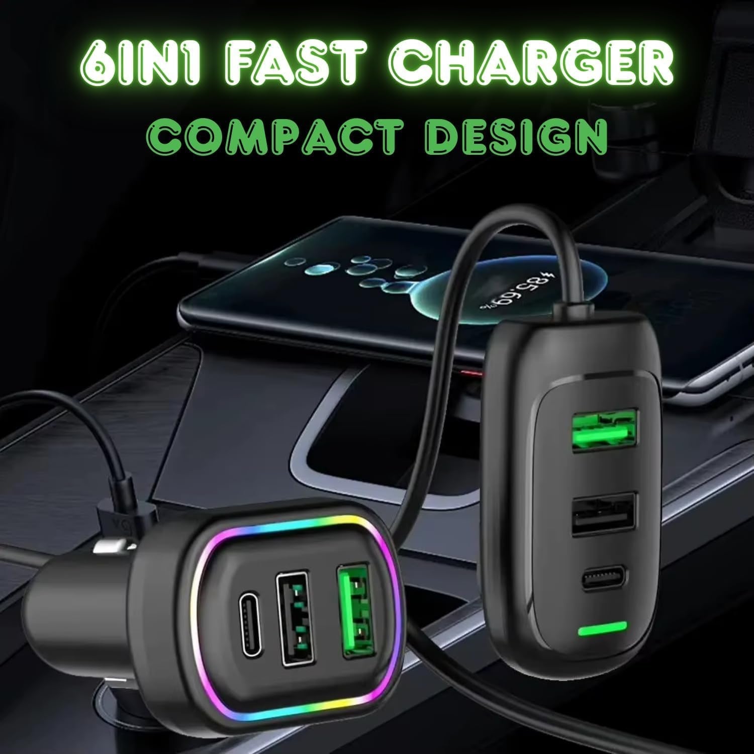 Universal car charger with RGB LED lighting