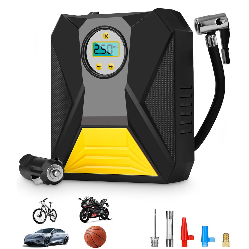 Side view of portable car air compressor unit