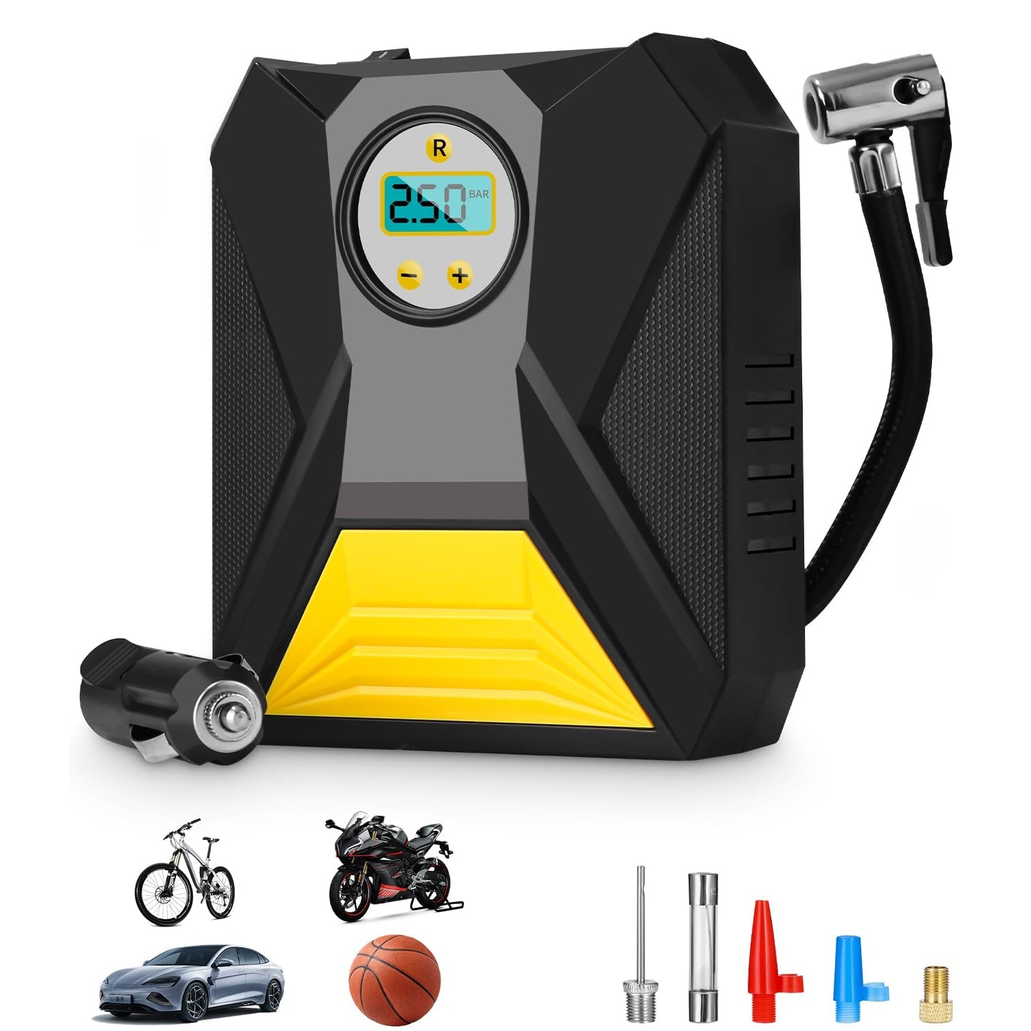 Side view of portable car air compressor unit