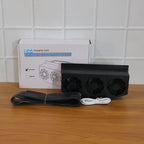 Triple fan car window exhaust ventilator installed for sun-exposed parking