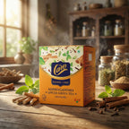 Individually packed tea sachets of ashwagandha spiced green tea