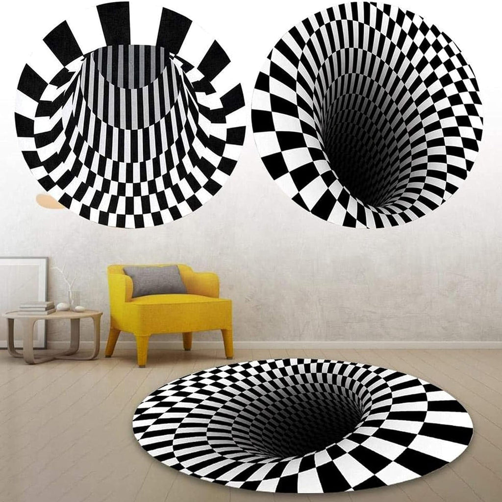 Foldable 3D optical illusion round rug easy for storage and cleaning