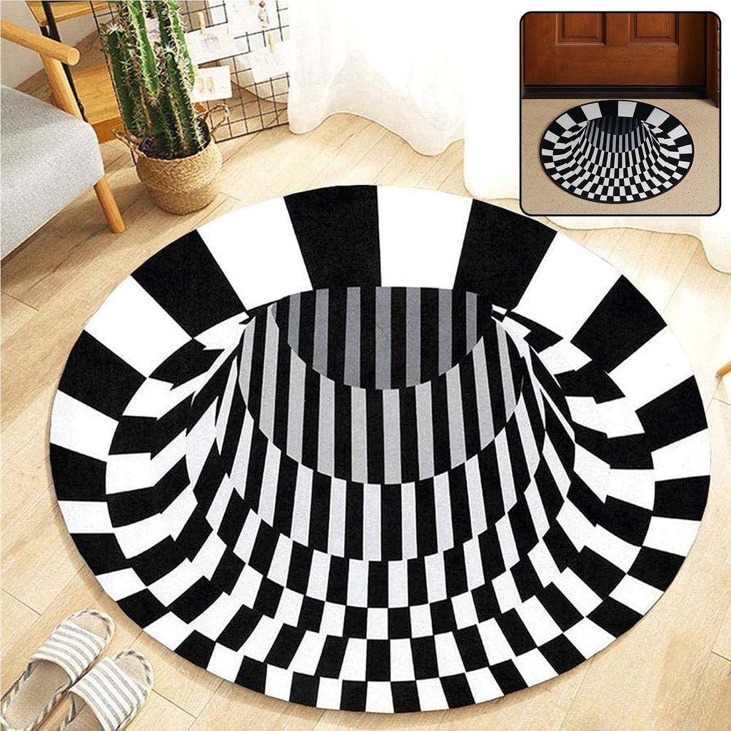 3D optical illusion round rug with vortex pattern for modern home décor