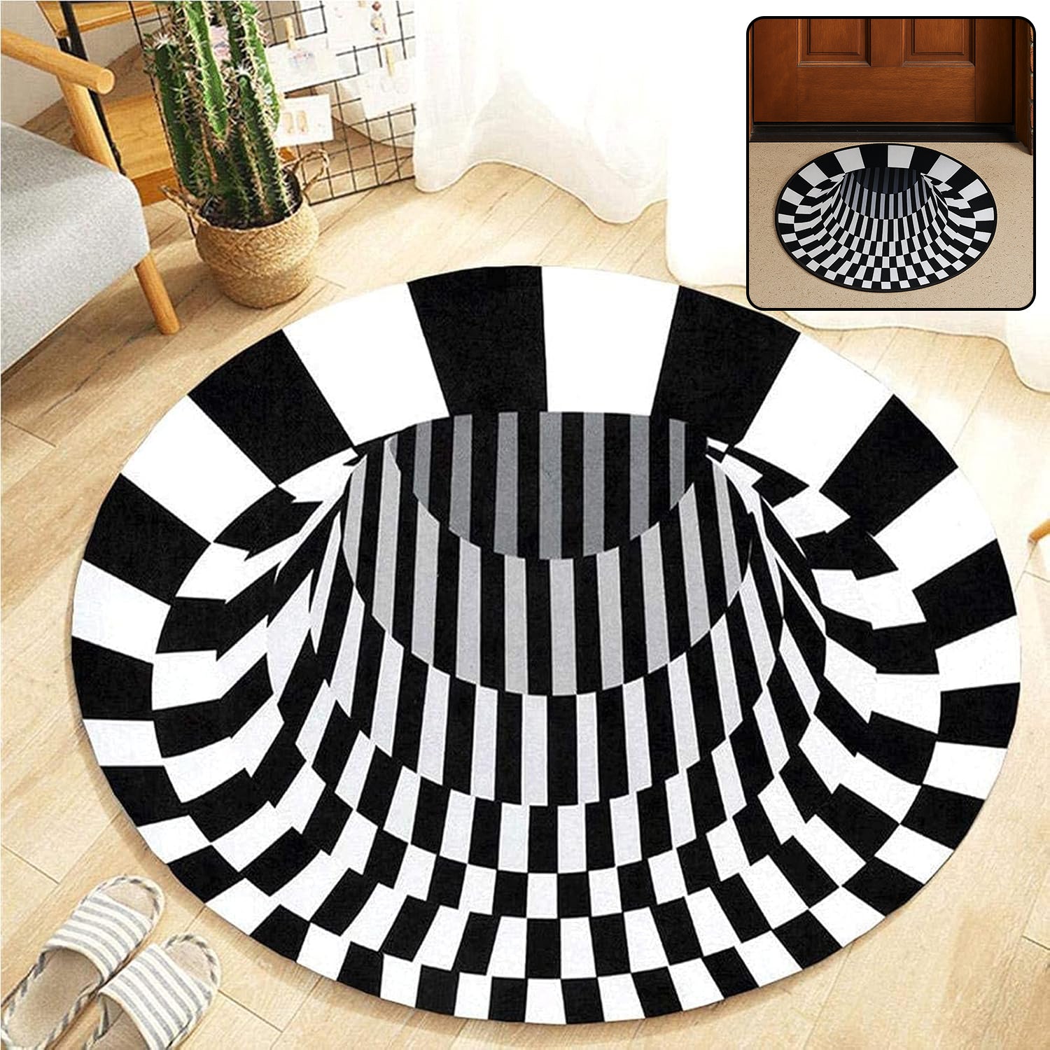 3D optical illusion round rug with vortex pattern for modern home décor