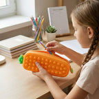 Open silicone Pop It pencil pouch with pens inside