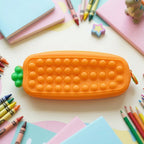 Tactile Pop It surface on silicone pencil pouch