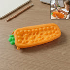 Carrot-shaped Pop It silicone pencil pouch with textured bubbles